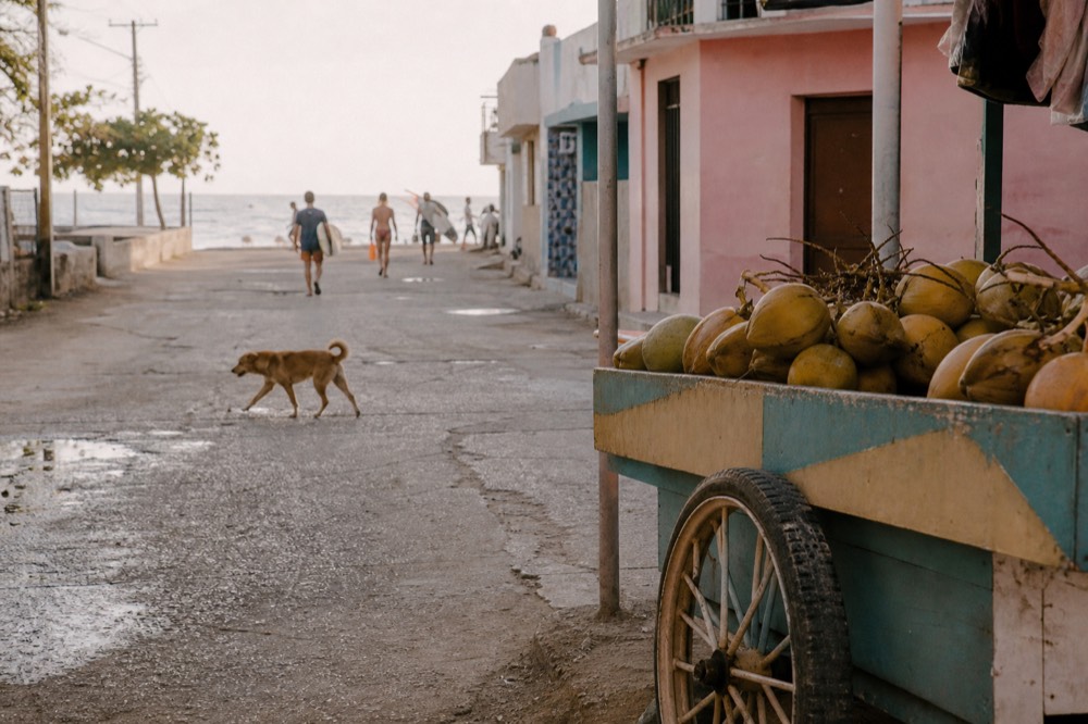 Beach town street scene in Rosarito, no text, no logos, no people