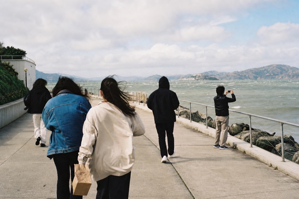 Cruise passengers walking along the Ensenada waterfront near the port entrance, no text, no logos, no people
