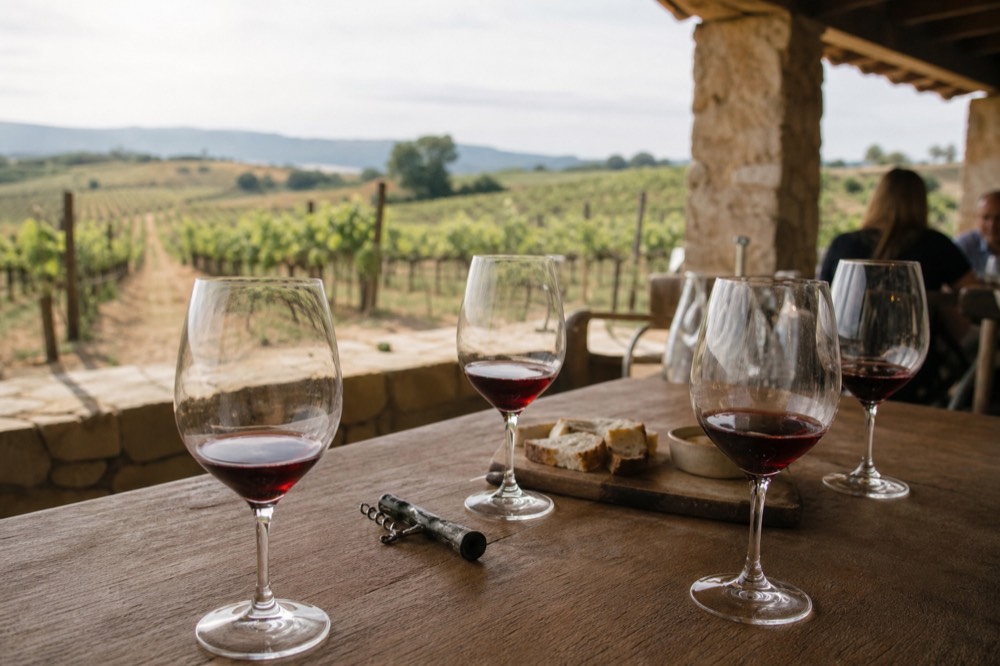 Wine tasting setup in the Valle de Guadalupe, no text, no logos, no people
